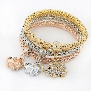 Set of 3 Stretch Bracelets with Elephants Charms